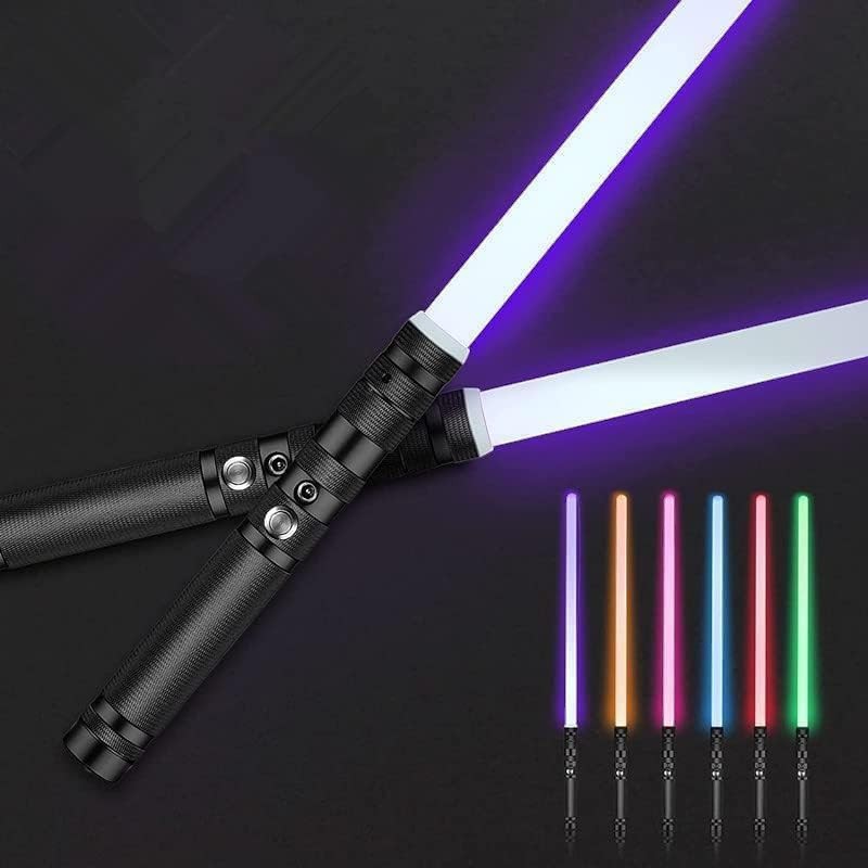 Lot de 2 Sabres Laser Manche Métal, 15 Couleurs, 10 Sons Épiques
